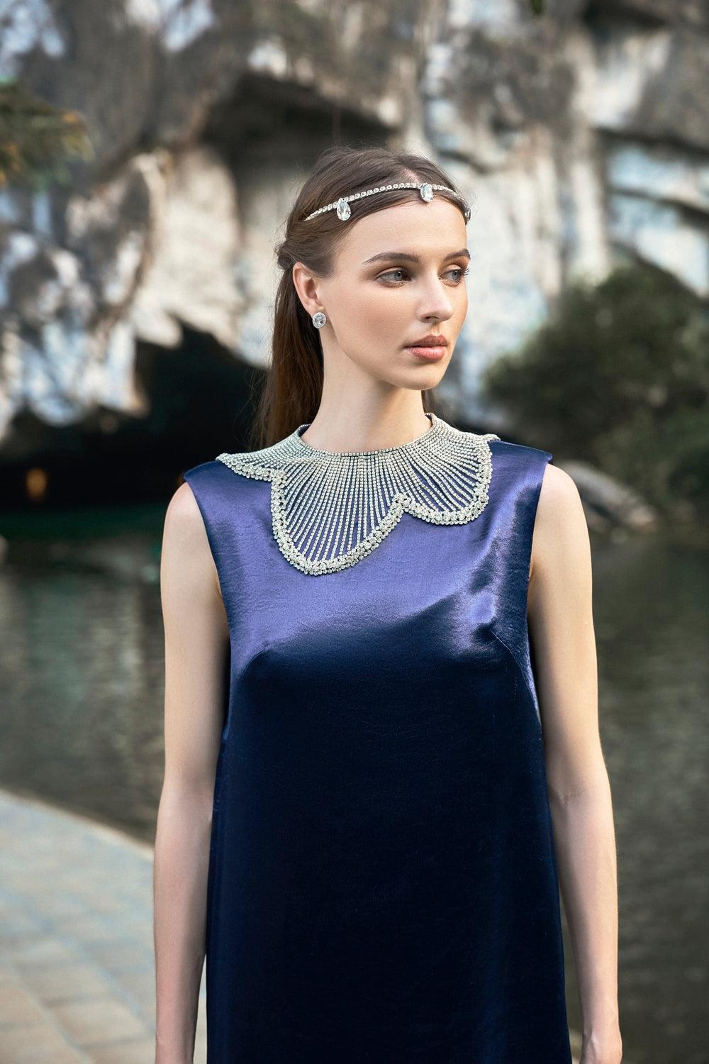 Orchid Stone Patterned Colar Dress - TRACY COUTURE